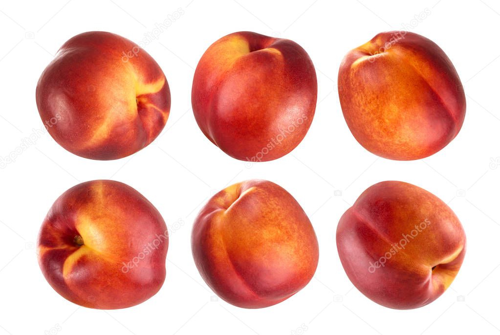 Peach isolated. Collection of whole nectarines isolated on white background with clipping path