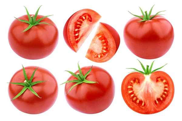 Pomodori isolati. Set di pomodoro fresco tagliato isolato su sfondo bianco con percorso di ritaglio — Foto Stock