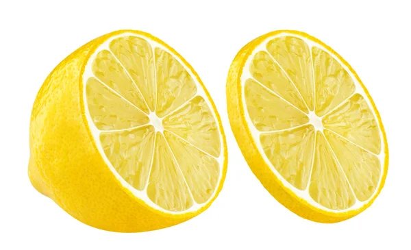 Половинка лимона и ломтик на белом фоне — стоковое фото