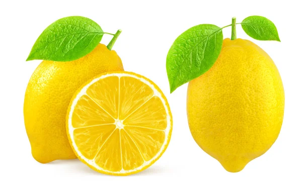 Limón aislado. Una fruta entera de limón y medio aislado en blanco — Foto de Stock