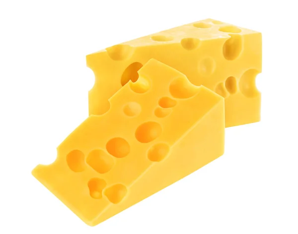 흰 배경에 분리 된 치즈 조각 — 스톡 사진