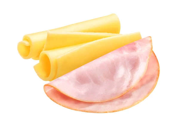 Presunto e queijo isolados sobre fundo branco — Fotografia de Stock