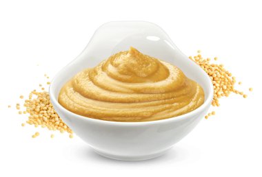 Hardal sosu ve üzerinde beyaz izole tohum