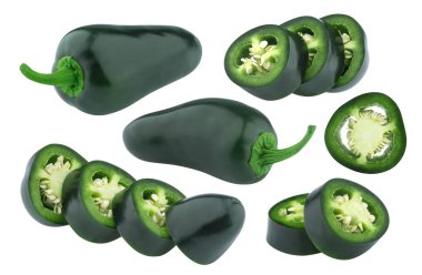 Beyaz arka plan üzerinde izole jalapeno biber. Koleksiyonu