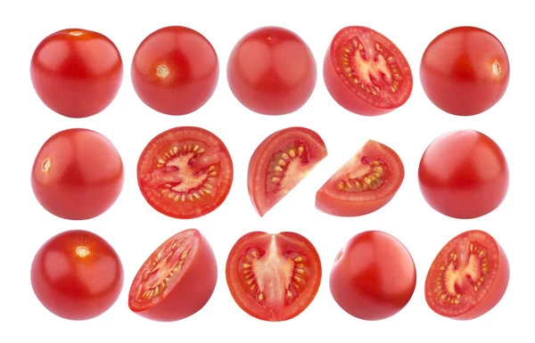 Beyaz arka plan üzerinde izole kiraz domates. Koleksiyonu — Stok fotoğraf