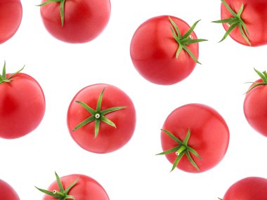 Beyaz arka plan üzerinde izole düşen domates. Dikişsiz desen duvar kağıdı