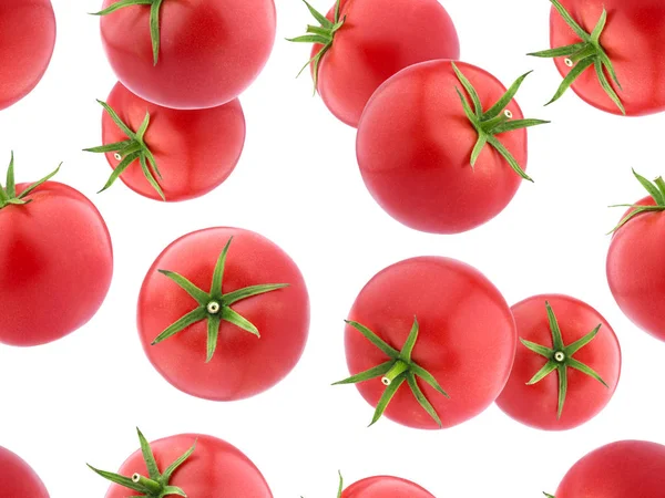 Tomates aislados sobre fondo blanco. Fondo de pantalla sin costuras Patrón — Foto de Stock