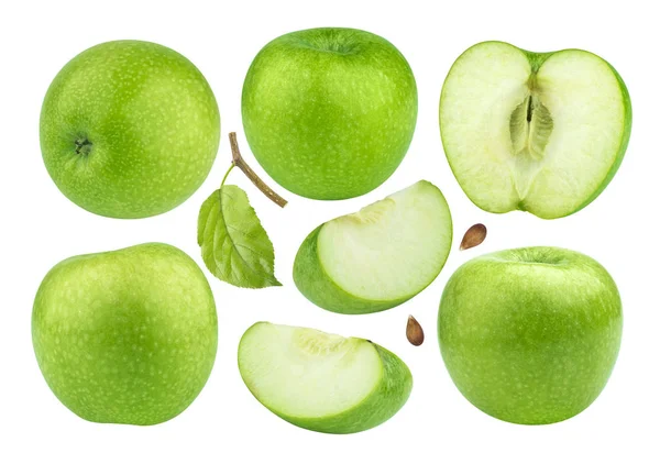 Green apple collection isolated on white background — Stock Photo, Image