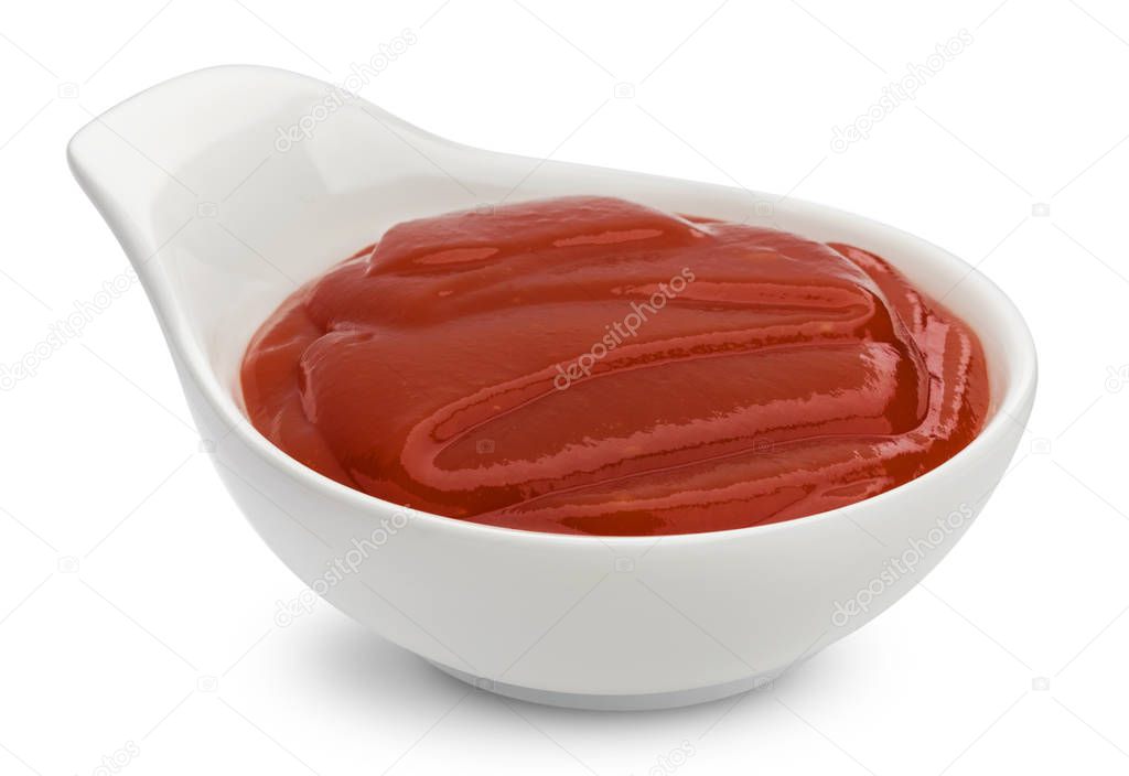 Bowl of ketchup isolated on white background