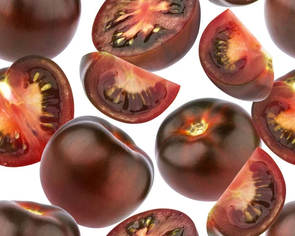 Pomodori neri modello senza soluzione di continuità. Pomodoro nero isolato su fondo bianco — Foto Stock