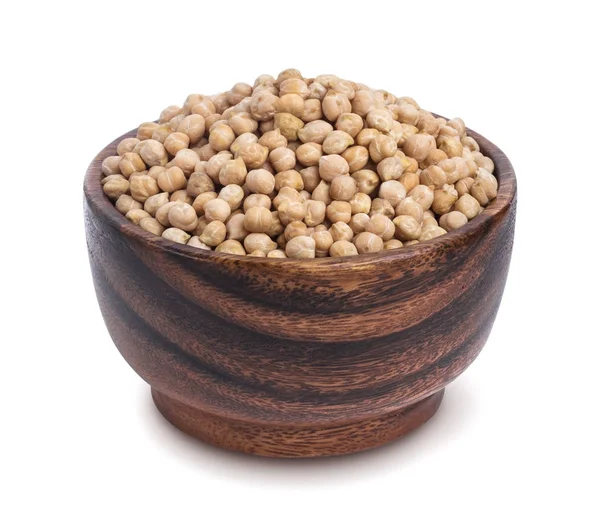 Chickpeas in wooden bowl isolated on white background. — Stock Photo, Image