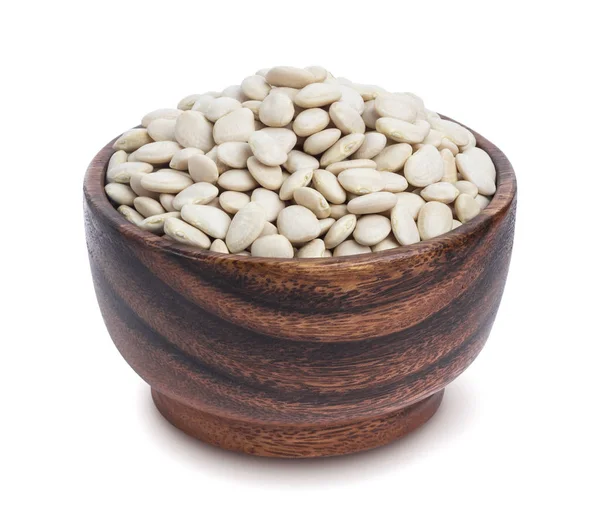 White kidney beans in wooden bowl isolated on white background — Stock Photo, Image