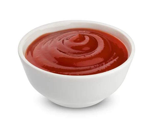 Skål med ketchup isolerad på vit bakgrund — Stockfoto