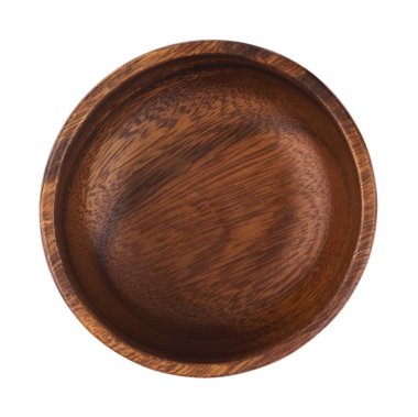 Beyaz arka plan üzerinde izole boş ahşap kase. Üstten Görünüm