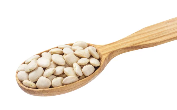 White kidney beans in wooden spoon isolated on white background — Stock Photo, Image
