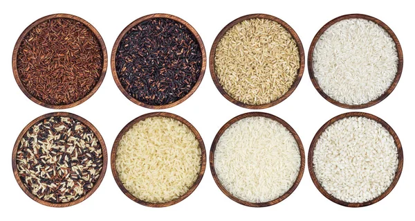 Коллекция риса изолирована на белом фоне. Вид сверху — стоковое фото
