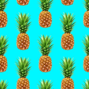 Ananas seamless modeli parmak kullanmak için mavi yaz arka plan üzerinde