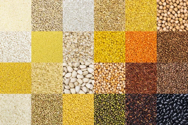 Colección de diferentes fondos grañones, colección de texturas de cereales. Primer plano. — Foto de Stock