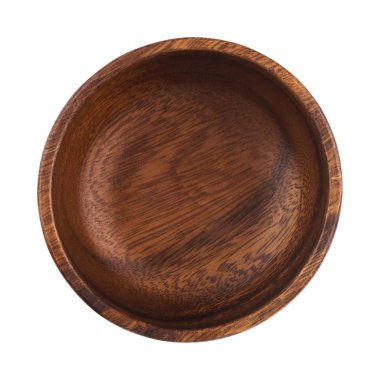 Beyaz arka plan üzerinde izole boş ahşap kase. Üstten Görünüm