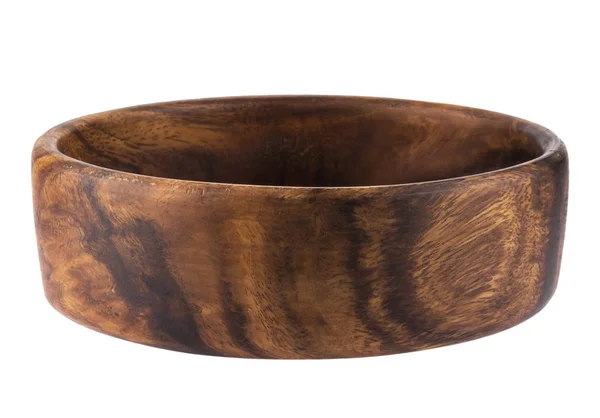 하얀 배경에 외따로 떨어져 있는 텅 빈 나무로 만든 그릇. — 스톡 사진