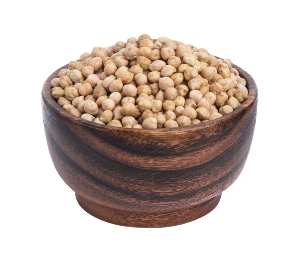 Chickpeas 흰색 배경에 고립 된 나무 그릇에. — 스톡 사진