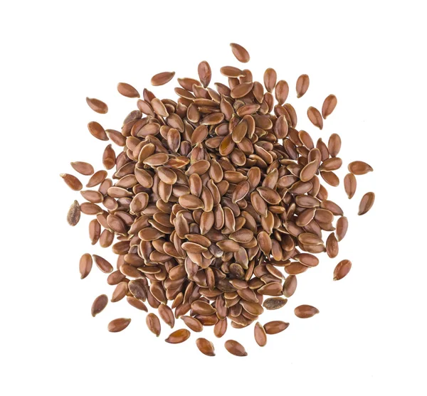 Pile of flax seeds on white background, top view — Stock Photo, Image