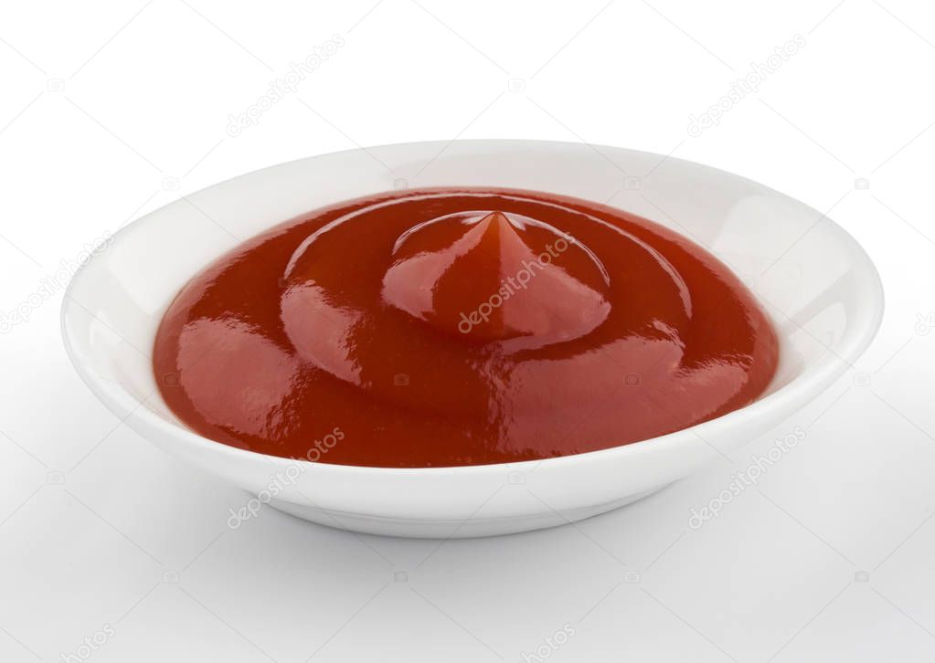 Small portion of ketchup, tomato sauce isolated on white background