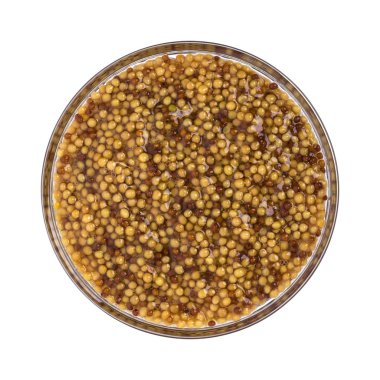 Fransız hardalı beyaz arka plan üzerinde izole kase. Üstten Görünüm