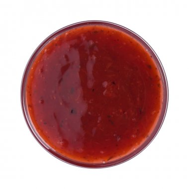 Beyaz arka plan üzerinde izole kase kızılcık sosu. Üstten Görünüm