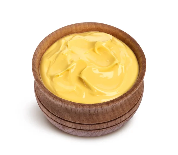Salsa de queso en un tazón aislado sobre fondo blanco — Foto de Stock