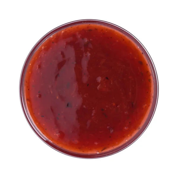 Cranberry saus in kom geïsoleerd op een witte achtergrond. Bovenaanzicht — Stockfoto