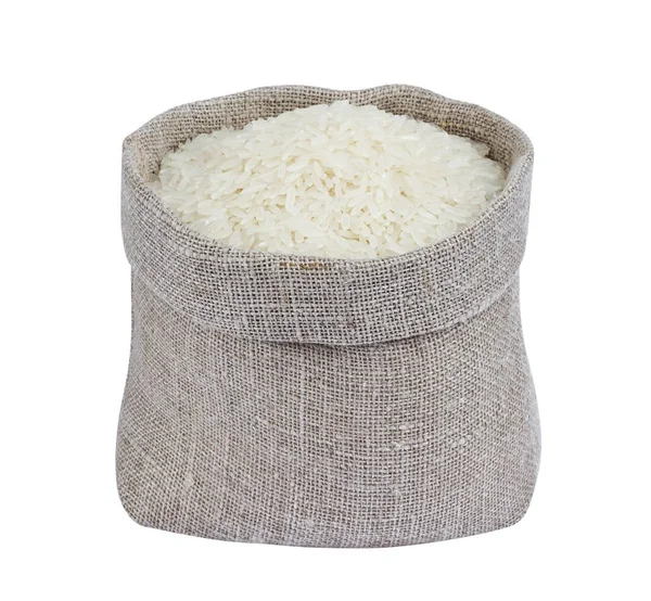 Beyaz arka plan üzerinde izole torba pirinç yasemin — Stok fotoğraf