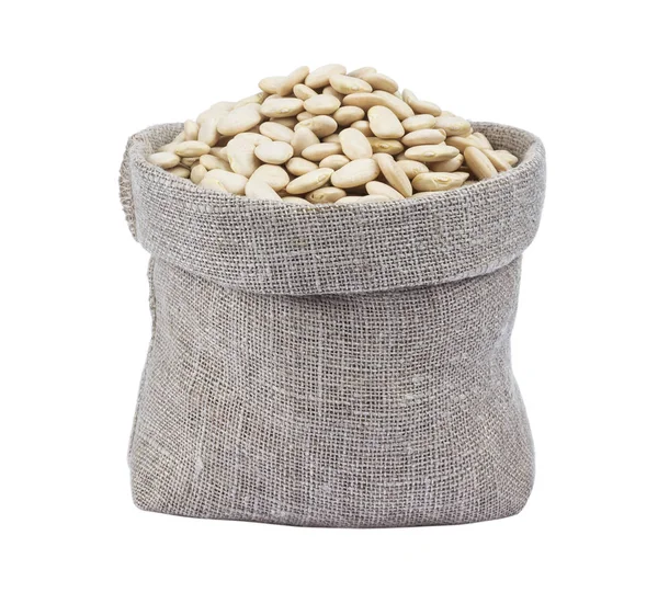 White kidney beans in bag isolated on white — Stock Photo, Image