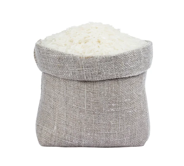 Jasmine rice in bag isolated on white background — Stock Photo, Image