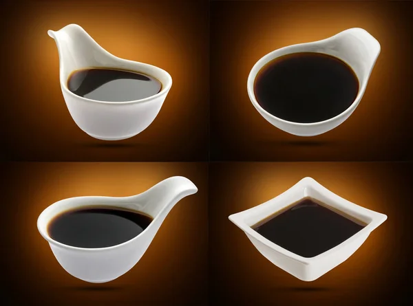 Soy sauce in white bowl — Stock Photo, Image
