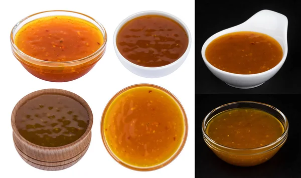 Orange sweet and sour sauce isolated on white background. Collection — Stock Photo, Image