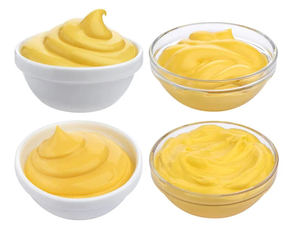 Cheese sauce collection. Set of fat mayonnaise isolated on white background — Stock Photo, Image