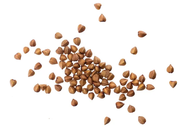 Gros plan de grains de sarrasin isolés sur fond blanc. Vue du dessus — Photo