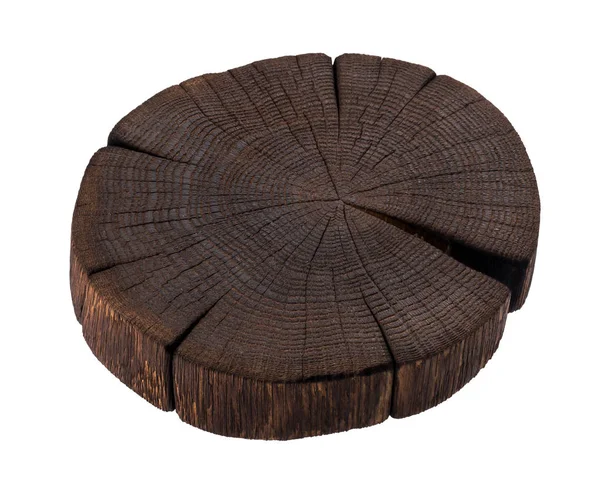 木製の切り株は、白い背景で隔離。暗い木製のまな板 — ストック写真