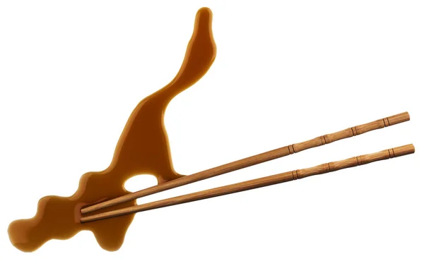 Sojová omáčka s bambusové hůlky izolovaných na bílém pozadí. Pohled shora — Stock fotografie