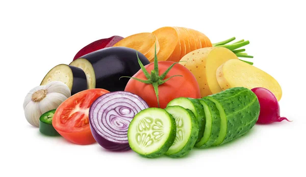 Mezcla de diferentes verduras aisladas sobre fondo blanco —  Fotos de Stock