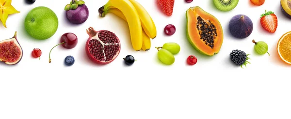 Rahmen aus verschiedenen Früchten und Beeren, flach liegend, von oben — Stockfoto