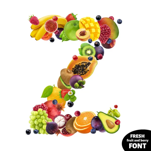 Γράμμα Ζ από μούρα και φρούτα, γραμματοσειρά τροφίμων απομονωμένη σε λευκό φόντο — Φωτογραφία Αρχείου