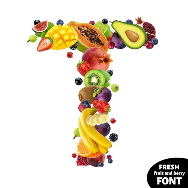 Letter T, fruit lettertype symbool geïsoleerd op witte achtergrond — Stockfoto