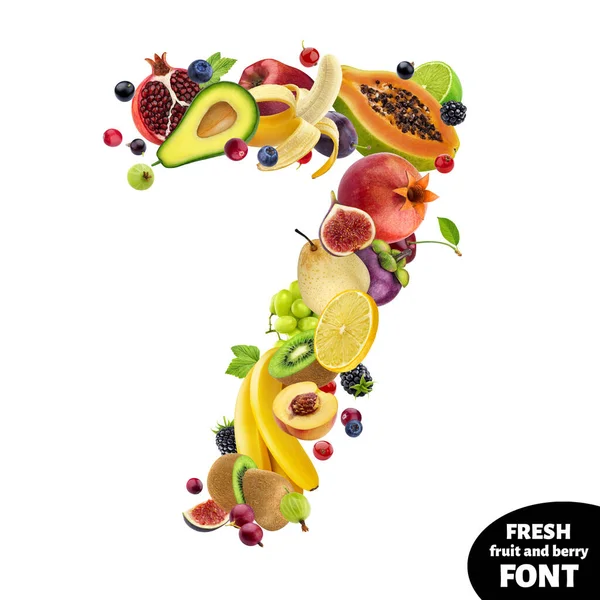 Nummer 7 gemaakt van exotisch fruit geïsoleerd op witte achtergrond — Stockfoto