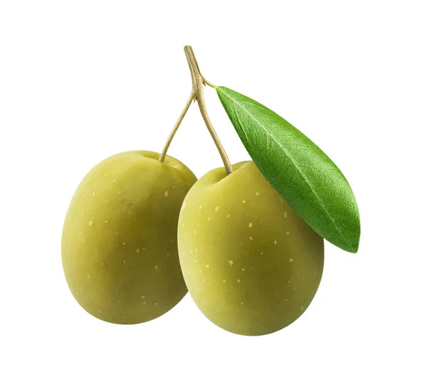 Olive verdi con foglie isolate su fondo bianco — Foto Stock