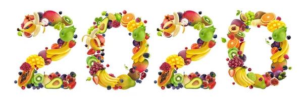 С Новым 2020 годом. Число 2020 из тропических и экзотических фруктов — стоковое фото