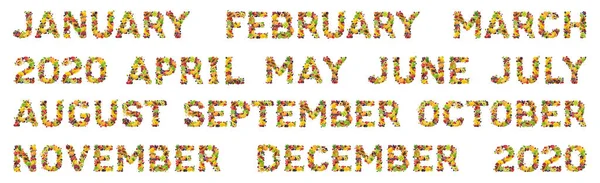 Kalendarz roku 2020 z różnych owoców i jagód — Zdjęcie stockowe