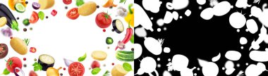 Frame of vegetables isolated on white background with alpha channel