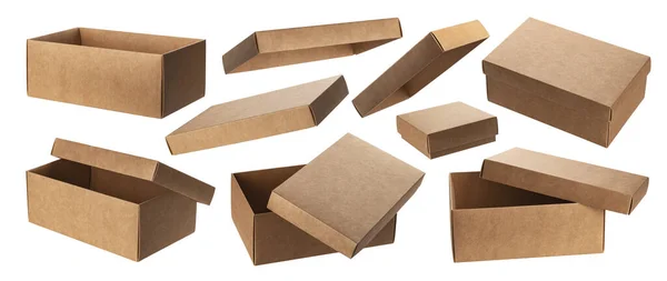 Колекція картонних коробок ізольовані на білому тлі — стокове фото